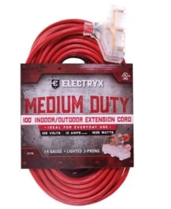 Electryx™ Medium Duty Indoor/Outdoor Triple Tap Extension Cord 100 FT Red