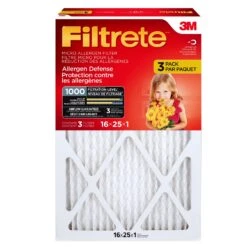 3M FILTRETE ALLERGEN DEFENSE MICRO ALLERGEN FILTER, MICROPARTICLE PERFORMANCE RATING 1000, 16 In X 25 In X 1 In, 3 Per Pack
