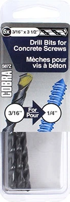 Cobra 587Z Drill Bits For Concrete 3/16" X 3 -1/2", 5 Pack