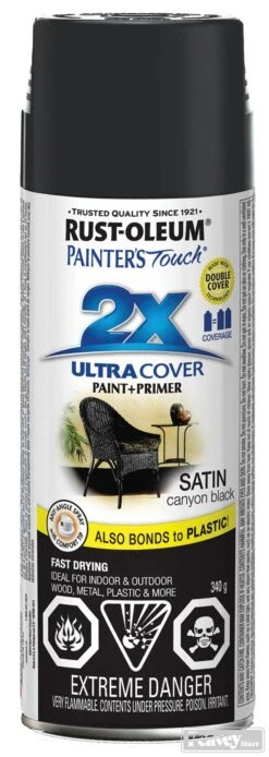 Rust-Oleum Painters Touch 2X Spray Paint Black Satin 340g