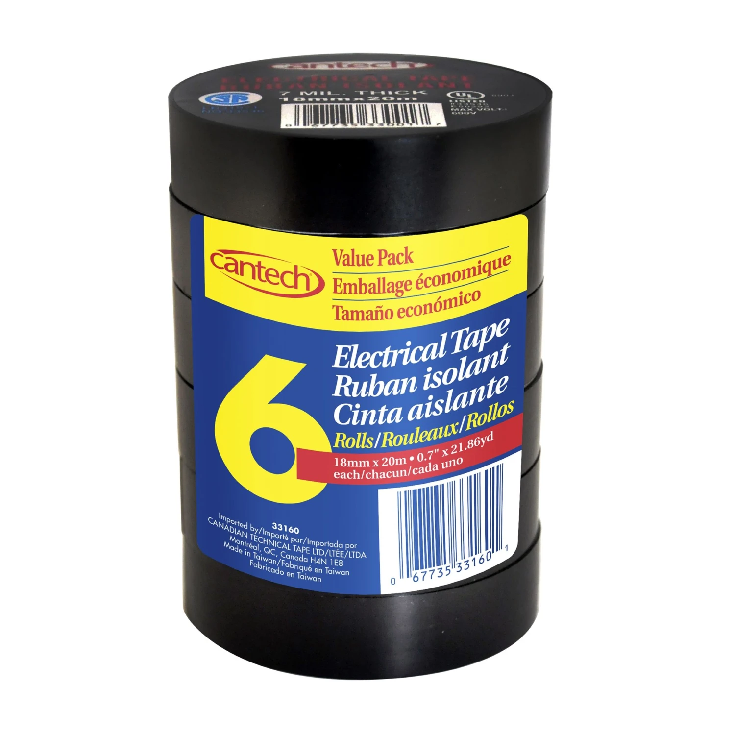 Cantech® Vinyl Electrical Tape 6-Roll Pack 18mm X 20m 4 Cantech® Vinyl Electrical Tape 6-Roll Pack 18mm X 20m - Image 2