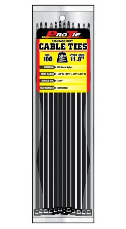 CABLE TIE 11.8"BLKNYL50LB100PC