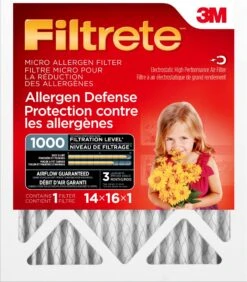 3M FILTRETE ALLERGEN DEFENSE MICRO ALLERGEN FILTER, MICROPARTICLE PERFORMANCE RATING 1000, 14 In X 16 In X 1 In