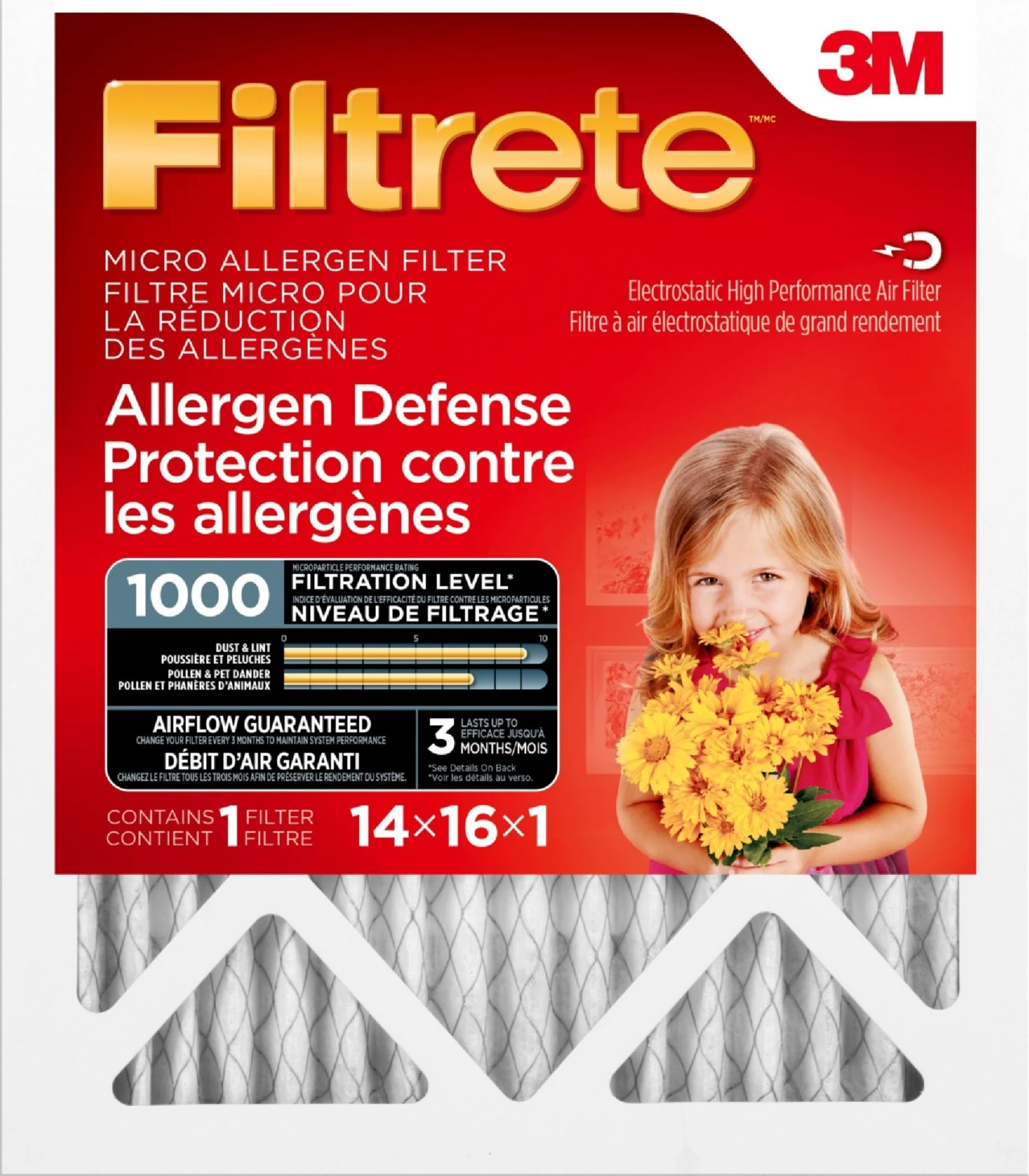 3M FILTRETE ALLERGEN DEFENSE MICRO ALLERGEN FILTER, MICROPARTICLE PERFORMANCE RATING 1000, 14 In X 16 In X 1 In 3 3M FILTRETE ALLERGEN DEFENSE MICRO ALLERGEN FILTER, MICROPARTICLE PERFORMANCE RATING 1000, 14 In X 16 In X 1 In
