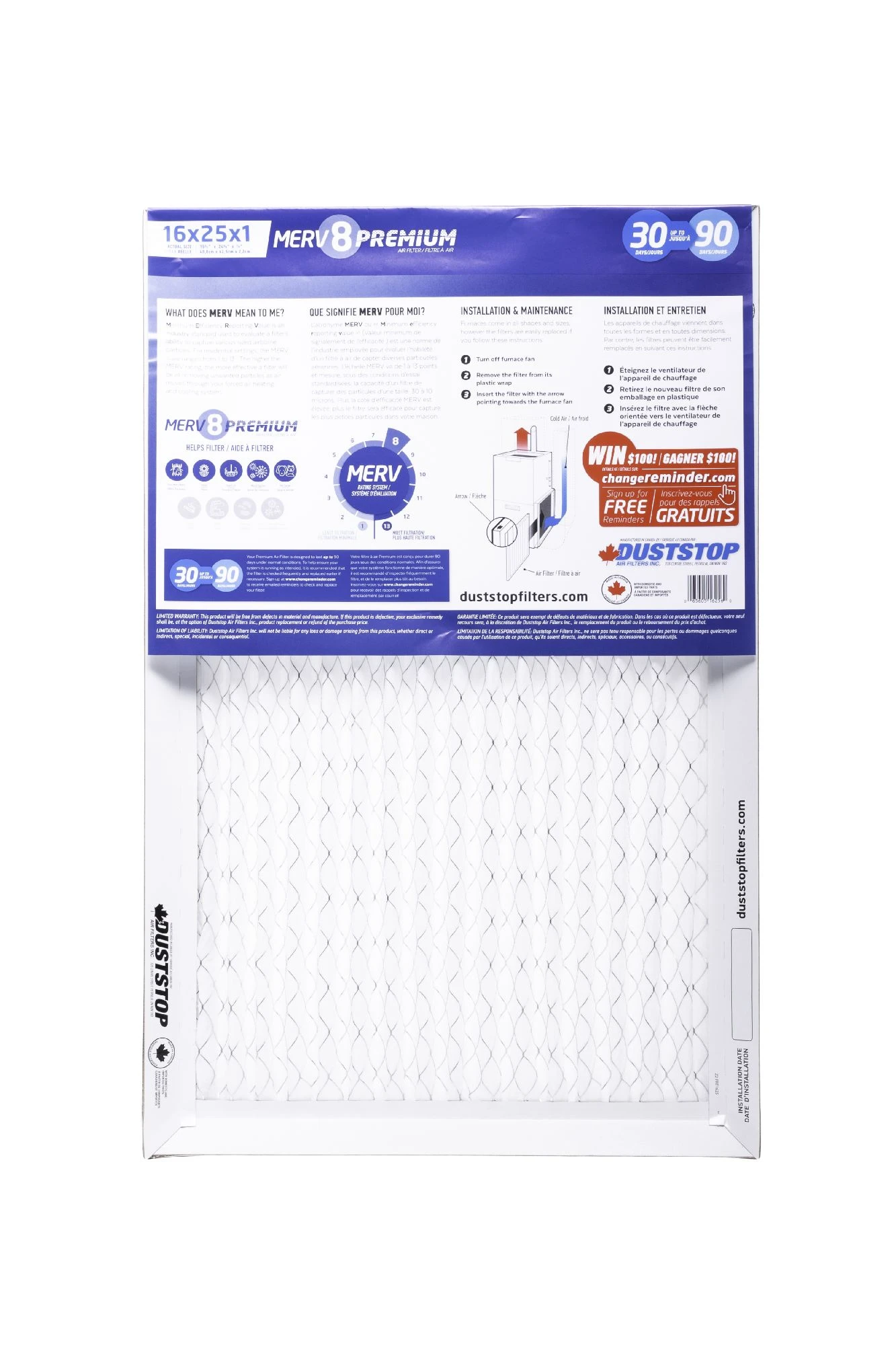 Duststop MERV 8 Furnace Filter, 16 X 25 X 1-in, 2-pk 5 Duststop MERV 8 Furnace Filter, 16 X 25 X 1-in, 2-pk - Image 3