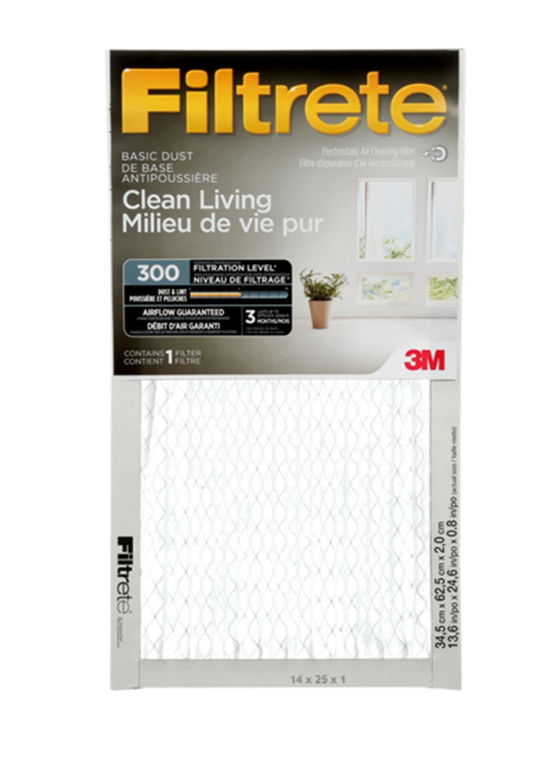 3M Filtrete™ Clean Living Basic Dust Filter Microparticle Performance Rating 300|14 IN X 25 IN X 1 IN 3 3M Filtrete™ Clean Living Basic Dust Filter Microparticle Performance Rating 300|14 IN X 25 IN X 1 IN