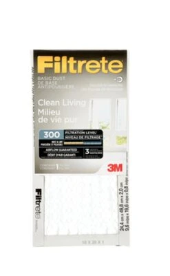 3M Filtrete™ Clean Living Basic Dust Filter, Microparticle Performance Rating 300, 10 In X 20 In X 1 In