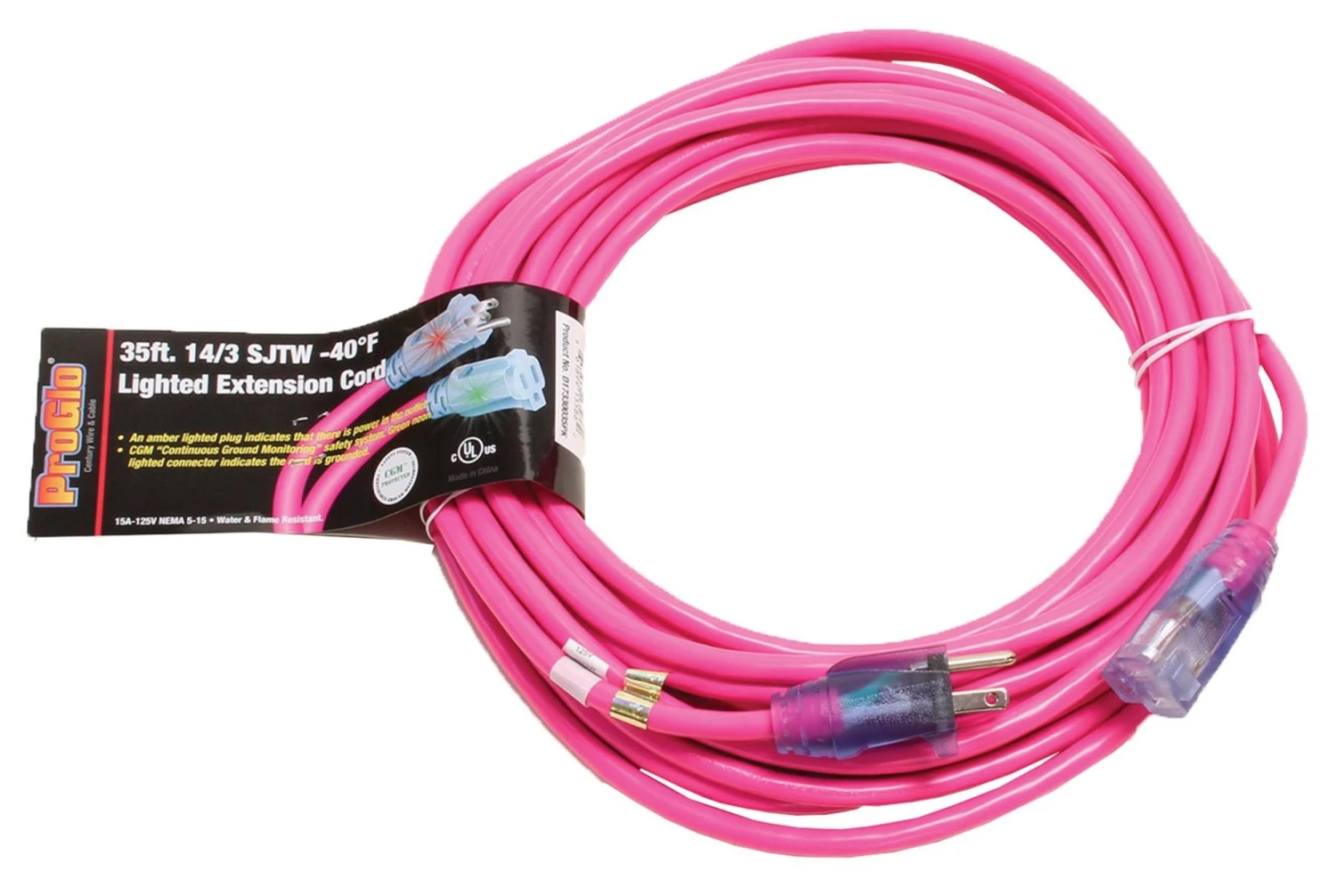 Pro Glo 35' 14/3 Extension Cord- Pink 3 Pro Glo 35' 14/3 Extension Cord- Pink