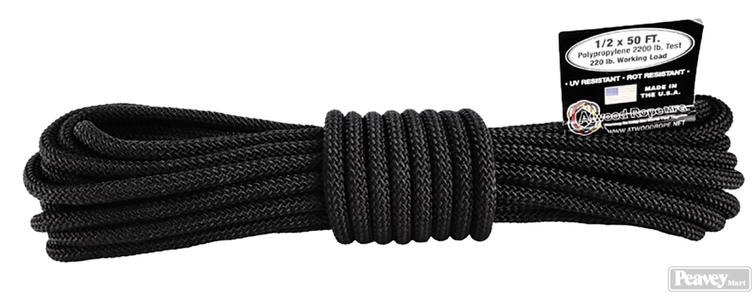 1/2" X 50" Utility Rope, Black 3 1/2" X 50" Utility Rope, Black