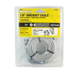 MIBRO 500185 3/32 In. X 50 Ft. 7x7 Galvanized Aircraft Cable With 4 Wire Rope Clips And 2 Thimbles Packaged
