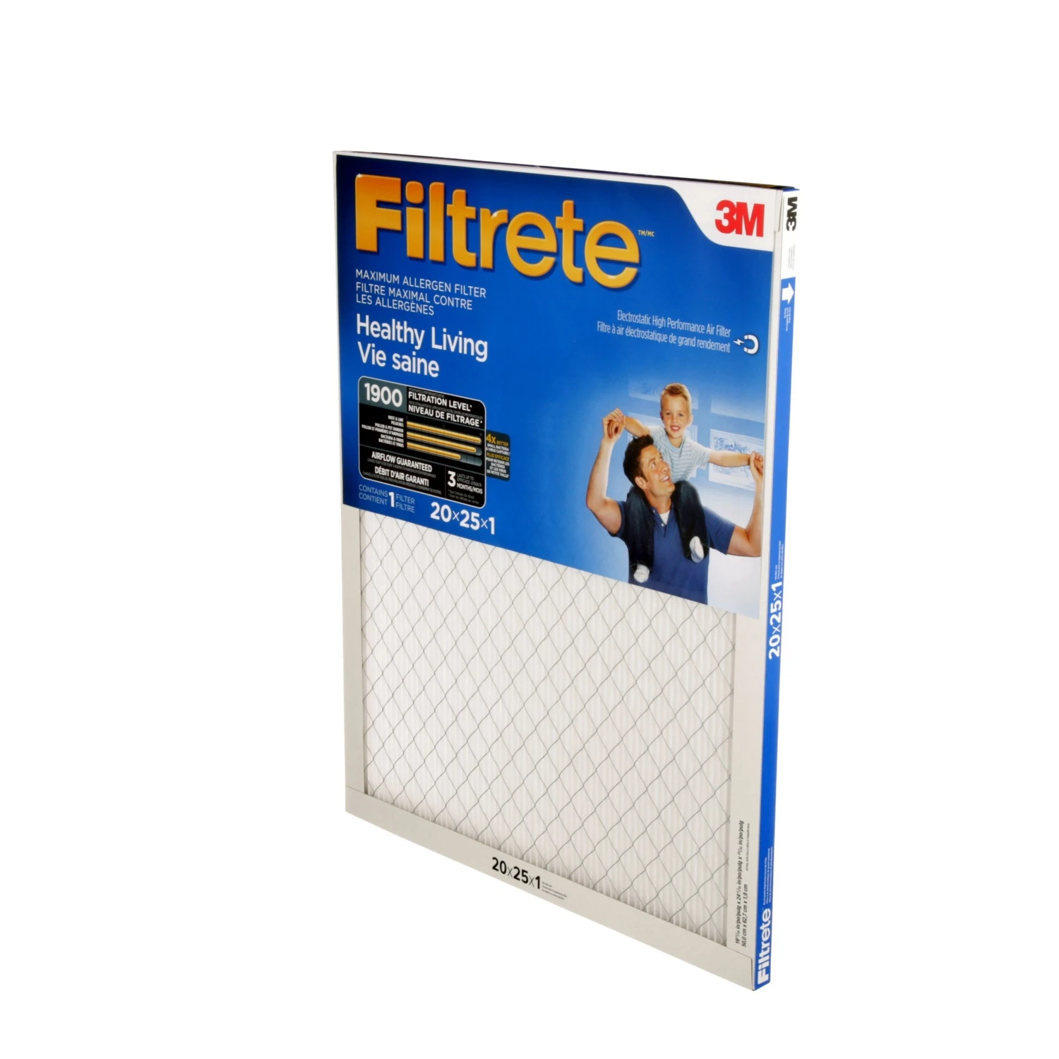 3M FILTRETE HEALTHY LIVING MAXIMUM ALLERGEN FILTER, MICROPARTICLE PERFORMANCE RATING 1900, 20 In X 25 In X 1 In 3 3M FILTRETE HEALTHY LIVING MAXIMUM ALLERGEN FILTER, MICROPARTICLE PERFORMANCE RATING 1900, 20 In X 25 In X 1 In